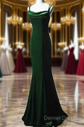 Lovely Low Back Velvet Mermaid Long Prom Dresses, Velvet Wedding Party Dresses